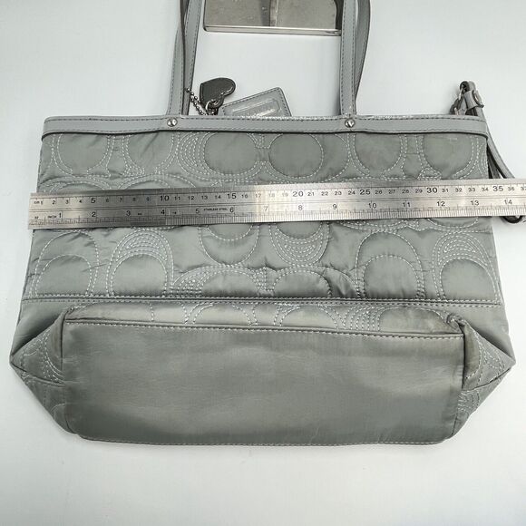 Coach Quilted Gray Signature Stitch Nylon & Patent Leather Medium Tote Bag Grey - Picture 10 of 14